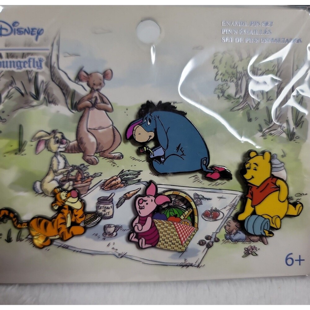 Loungefly Disney Winnie the Pooh, Eeyore, Tigger, Piglet Picnic pins.